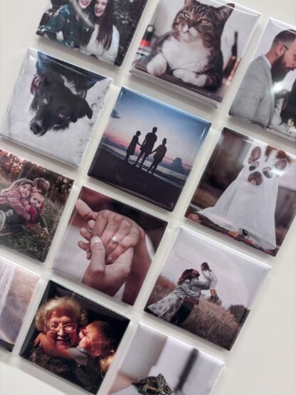 A varied collection of real Magnipix family, pet and wedding photo magnets