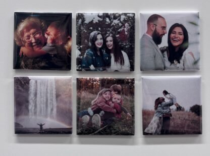 A genuine set of six glossy square Magnipix photo magnets